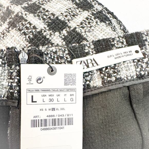 Zara Knit Woven Tweed Black White Mini Pencil Skirt Size L NWT - Picture 2 of 5